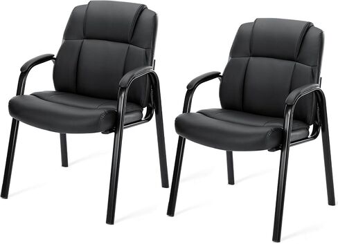 DUMOS Leather Waiting Room Chairs with Padded Arms Set of 2 - Executive Office Reception Guest Chair No Wheels for Conference Room Lobby Side, Black in Saudi Arabia