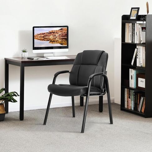 DUMOS Leather Waiting Room Chairs with Padded Arms Set of 2 - Executive Office Reception Guest Chair No Wheels for Conference Room Lobby Side, Black in Saudi Arabia