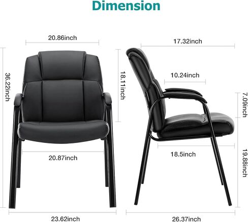 DUMOS Leather Waiting Room Chairs with Padded Arms Set of 2 - Executive Office Reception Guest Chair No Wheels for Conference Room Lobby Side, Black in Saudi Arabia