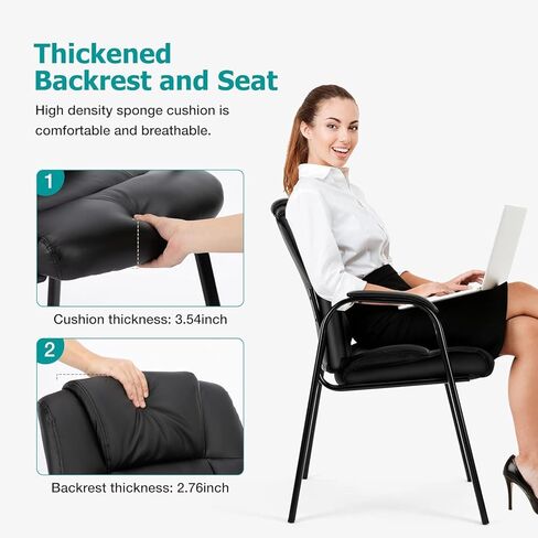 DUMOS Leather Waiting Room Chairs with Padded Arms Set of 2 - Executive Office Reception Guest Chair No Wheels for Conference Room Lobby Side, Black in Saudi Arabia
