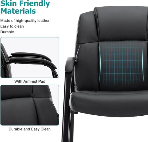 DUMOS Leather Waiting Room Chairs with Padded Arms Set of 2 - Executive Office Reception Guest Chair No Wheels for Conference Room Lobby Side, Black in Saudi Arabia