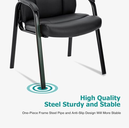 DUMOS Leather Waiting Room Chairs with Padded Arms Set of 2 - Executive Office Reception Guest Chair No Wheels for Conference Room Lobby Side, Black in Saudi Arabia