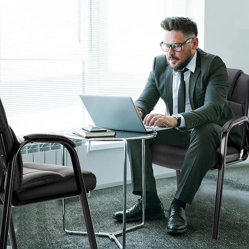 DUMOS Leather Waiting Room Chairs with Padded Arms Set of 2 - Executive Office Reception Guest Chair No Wheels for Conference Room Lobby Side, Black in Saudi Arabia