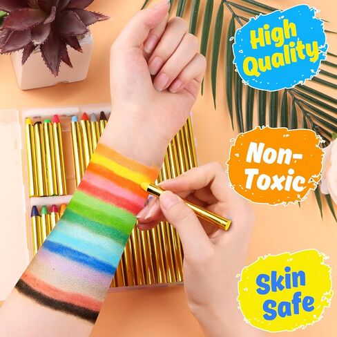 36 قطعة من طلاء الوجه من LOKIPA، أقلام تلوين للوجه والجسم آمنة وغير سامة، طلاء الوجه للأطفال مع 5 ملصقات لمستلزمات حفلات مكياج عيد الميلاد، المهرجانات، هدايا للأطفال in Kuwait