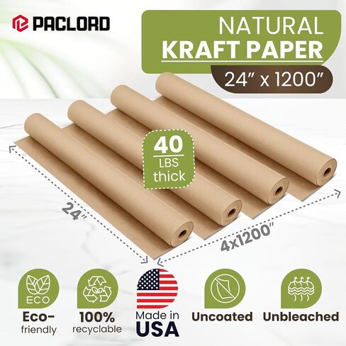 24" x 1200" (100 ft) Natural Kraft Paper Roll – Non-Toxic, Odorless, 100% Recyclable Packing Paper, Brown Wrapping Paper for Shipping, Packaging, Crafting & Gift Wrapping in Saudi Arabia