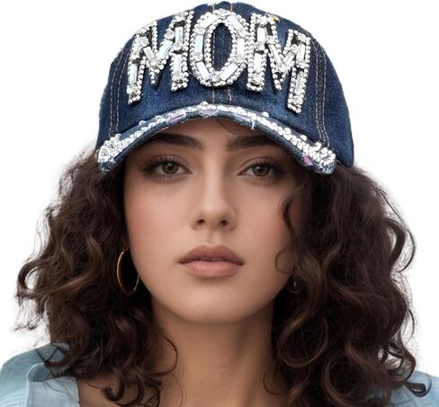 قبعة الأم من حجر الراين Popfizzy، قبعة بيسبول لامعة للأم، هدايا رائعة للأم، أفضل قبعة ماما، ملحقات الأم المتألقة، قبعة الأم in Saudi Arabia