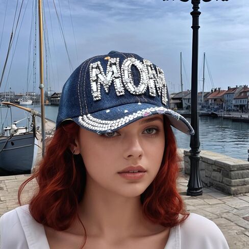 قبعة الأم من حجر الراين Popfizzy، قبعة بيسبول لامعة للأم، هدايا رائعة للأم، أفضل قبعة ماما، ملحقات الأم المتألقة، قبعة الأم in Saudi Arabia