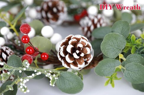 24 Pack Natural Snow Pine Cone Picks Bendable Floral Picks for Christmas Tree Decoration, Front Door Wreaths, Candle Rings, DIY Crafts, Holiday, Wedding, Party, Home Decor in Saudi Arabia