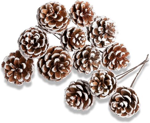 24 Pack Natural Snow Pine Cone Picks Bendable Floral Picks for Christmas Tree Decoration, Front Door Wreaths, Candle Rings, DIY Crafts, Holiday, Wedding, Party, Home Decor in Saudi Arabia
