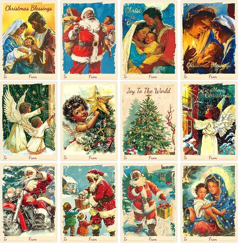 504Pcs African American Christmas Gift Tag Stickers Black Santa Claus Vintage Religious Christmas Label Stickers Xmas Tag Stickers Decals for Wrapping Gift Boxes Winter Holiday Party Favors Decoration in Saudi Arabia