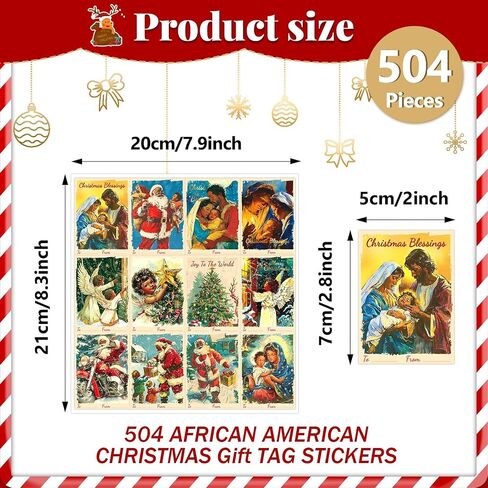 504Pcs African American Christmas Gift Tag Stickers Black Santa Claus Vintage Religious Christmas Label Stickers Xmas Tag Stickers Decals for Wrapping Gift Boxes Winter Holiday Party Favors Decoration in Saudi Arabia