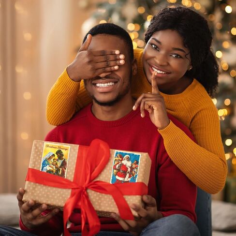 504Pcs African American Christmas Gift Tag Stickers Black Santa Claus Vintage Religious Christmas Label Stickers Xmas Tag Stickers Decals for Wrapping Gift Boxes Winter Holiday Party Favors Decoration in Saudi Arabia