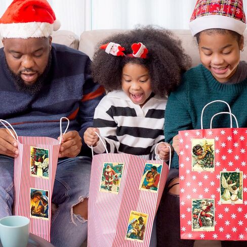 504Pcs African American Christmas Gift Tag Stickers Black Santa Claus Vintage Religious Christmas Label Stickers Xmas Tag Stickers Decals for Wrapping Gift Boxes Winter Holiday Party Favors Decoration in Saudi Arabia