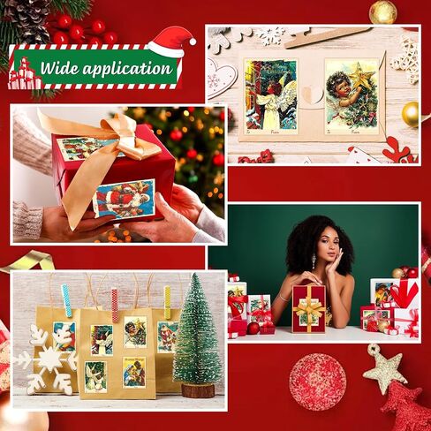 504Pcs African American Christmas Gift Tag Stickers Black Santa Claus Vintage Religious Christmas Label Stickers Xmas Tag Stickers Decals for Wrapping Gift Boxes Winter Holiday Party Favors Decoration in Saudi Arabia