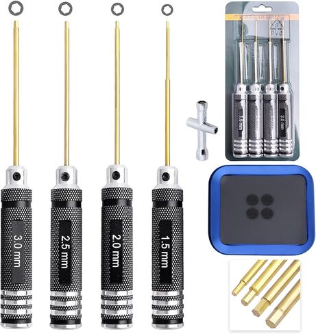 HobbyPark RC Hex Driver Set 1.5mm 2.0mm 2.5mm 3.0mm 4pcs Hex Allen Screwdriver Kit, Screw Tray, Hex Wrench Tool Kit for Multi-Axis FPV Racing Drone RC Quadcopter Helicopter Car Models in Kuwait