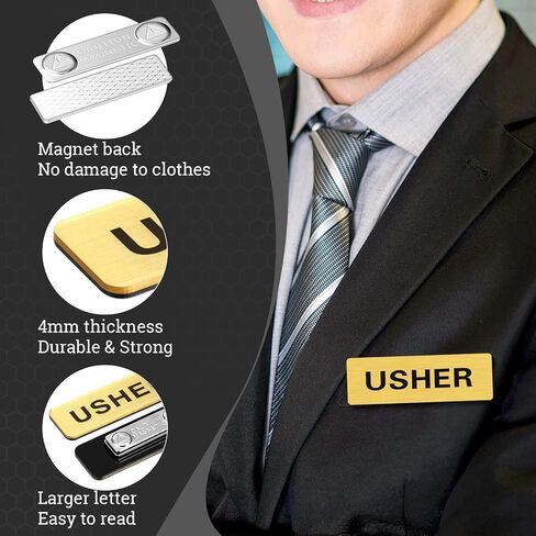 Sabary 10 Pcs Magnetic Usher Name Tag for Church Acrylic Usher Badge Name Tag with Magnet Reusable Badge Bulk for Uniform Clothes Church Gatherings, 1 x 3 Inch, Round Corners(Black White) in Saudi Arabia