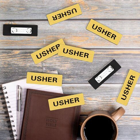 Sabary 10 Pcs Magnetic Usher Name Tag for Church Acrylic Usher Badge Name Tag with Magnet Reusable Badge Bulk for Uniform Clothes Church Gatherings, 1 x 3 Inch, Round Corners(Black White) in Saudi Arabia