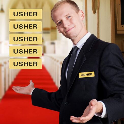 Sabary 10 Pcs Magnetic Usher Name Tag for Church Acrylic Usher Badge Name Tag with Magnet Reusable Badge Bulk for Uniform Clothes Church Gatherings, 1 x 3 Inch, Round Corners(Black White) in Saudi Arabia