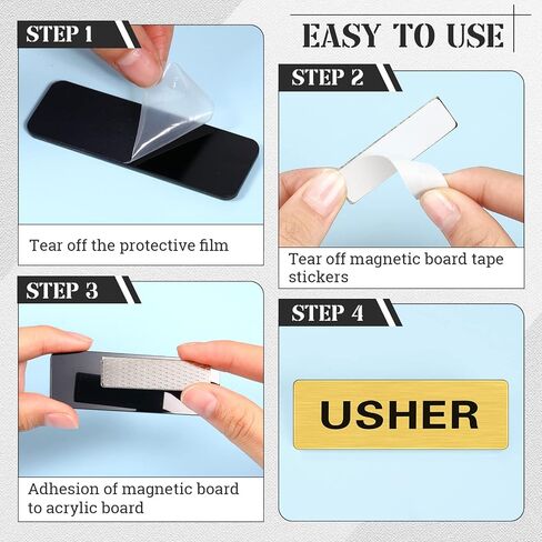 Sabary 10 Pcs Magnetic Usher Name Tag for Church Acrylic Usher Badge Name Tag with Magnet Reusable Badge Bulk for Uniform Clothes Church Gatherings, 1 x 3 Inch, Round Corners(Black White) in Saudi Arabia