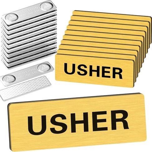 Sabary 10 Pcs Magnetic Usher Name Tag for Church Acrylic Usher Badge Name Tag with Magnet Reusable Badge Bulk for Uniform Clothes Church Gatherings, 1 x 3 Inch, Round Corners(Black White) in Saudi Arabia