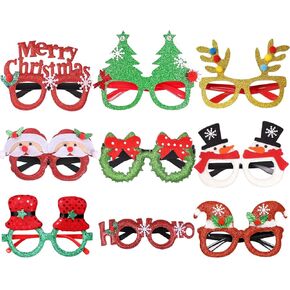 9 Pack Christmas Party Glasses, Christmas Glitter Eyeglasses Frames for Kids Adults Christmas Party Favors, Xmas Holiday Gift Photo Props Decor Accessories