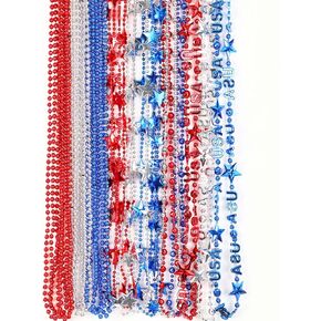 JULBEAR 4th of July Beads Necklaces, 24pcs Patriotic Star Bead Necklace for Independence Day Party Favors Carnival Decorations Accessories Supplies