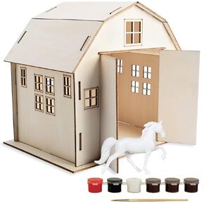Breyer Horses Stablemates Paint Your Own Barn and Horse Set | 6 Paints Included | 1:32 Scale Horse | Barn 6.75" H x 5.25" W x 7.5" L Craft Set | Model #4245
