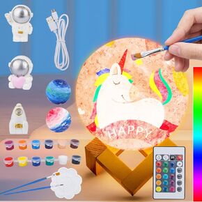 [ Update 2024] Paint Your Own Moon Lamp Kit, 5.9 inches-Button Battery Type DIY Moon Night Light for Kids Art Supplies Creativity Arts & Crafts Kit for Kids, Teen Girls Boy Birthday