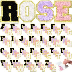 104 Pcs Chenille Letter Patches Self Adhesive Letters Rainbow Self Adhesive Chenille Embroidered Cloth Sticker Assorted-Color Rose Patches for Jeans Embroidered Applique