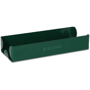BankSupplies Dime Coin Tray - Green - Metal Money Tray - $100 Capacity - Money Organizer - Color Coded to Federal Reserve Standards - Stackable Sorting Tray