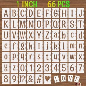 3 Inch Alphabet Letter Stencils, 66 Pcs Reusable Plastic Letter Number Symbol Interlocking Drawing Template Kit for Painting on Wood, Wall, Glass, Fabric, Signage, Door Porch