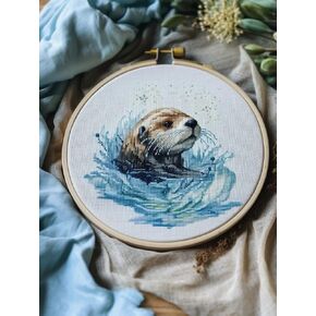 Generic Sea Otter Cross Stitch Kits for Beginners Pattern Stamped Cross-Stitch Supplies Needlework DIY 11CT 3 Strands Cotton Thread Printed DIY Needlepoint Kits 35×35cm (CY98), FIF-YPCXU301-98