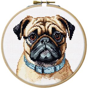Pug Dog Stamped Cross Stitch Kits for Beginners Easy with Hoop 11CT Needlepoint Embroidery DIY Counted Cross Stitch Kits Art Craft Wall Decoration 35x35cm(4)