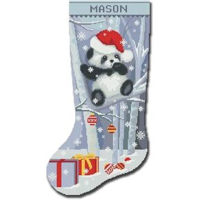 Cross Stitch Kits for Adults, Stamped Personalized Christmas Stockings, Cute Xmas Bear, Needlepoint Counted Easy Simple Cross-Stitch Patterns for Beginners, Embroidery Kit for Holiday Home Decor DIY