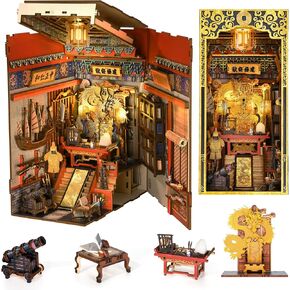 مجموعة زوايا الكتب DIY للبالغين، ديكور خشبي ثلاثي الأبعاد لرف الكتب مع ضوء LED وغطاء غبار (ما وراء المكتبة)