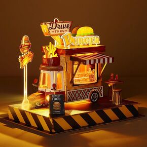 3D Wood Puzzle Travel Truck Model - DIY Miniature Adventure Truck Kit with LED Lights - Creative Gift for Kids and Adults(Travel Truck)