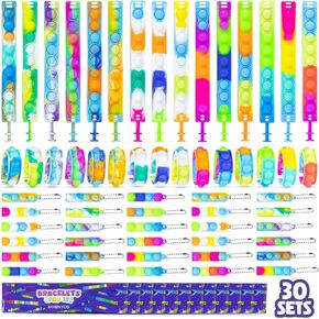 BONNYCO Bracelets and Keychains Pop It Pack 30 Birthday Gifts for Children School, Children's Birthday Gifts, Children's Birthday Filling, Pinata Filler, Fidget Toy, Birthday Gifts Guests Children