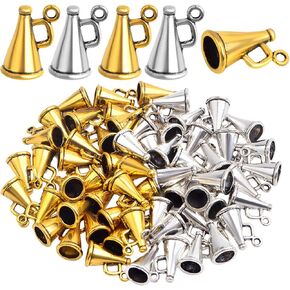 60pcs Tibetan Alloy Megaphone Cheer Charms Vintage Loudspeaker Megaphone Cheerleading Dangle Pendants for DIY Necklace Bracelet Jewelry Making Crafting, 2 Colors