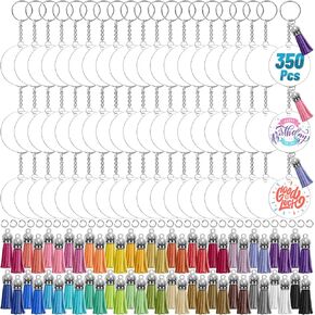 350Pcs Acrylic Keychain Blanks Cludoo Clear Acrylic Keychain Blanks for Vinyl with 60 Pcs Acrylic Blanks, 60 Pcs Keychain Tassels, 170 Pcs Jump Rings and 60pcs Keychain Rings for DIY Keychain Craft
