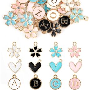 112PCS Letter Charms for Jewelry Making Charm for Bracelet Initial Charms Alphabet Charms for Necklace Bracelet Jewelry Making Flower Love Charms