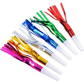 24 Pieces Metallic Noise Makers Party Blowouts Whistles Glitter Fringe Noisemaker Party Supplies Blowouts Children Toy for Party Sport Games, Random Color