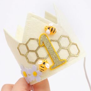 Bee 1st Birthday Cone Hat - Party Hat with Photo Props for Baby's First Birthday Party