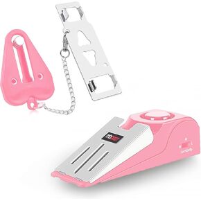 Hotel Door Lock & Door Stop Alarm,Dual Protection Security Devices Pocket Door Stopper Self Defensey Tools for Hotel Travel Home Apartment House, Pink/Pink