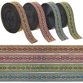 INFUNLY 31 Yards Vintage Jacquard Ribbon 4 Color 0.78" Wide Boho Embroidered Jacquard Trim Ethnic Sewing Woven Ribbon Floral Trim Fringe for Ramadan Sewing Clothing Bag Curtain Embellishment