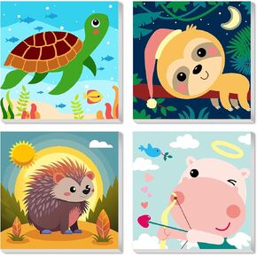 mrpwnle Framed 4 Pack Paint by Number for Kids, Paint by Numbers for Kids Ages 8-12, Paint by Numbers Kits Children Beginner, DIY Animals Acrylic Oil Painting Kits for Home Wall Decor 8x8inch