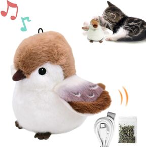 Cat Toys, Flapping Wings Cute Sparrow, Vibrating Cat Kicking Toy, Fluffy Plush Animal Toy for Small Dogs, Kitten Catnip Toy, Interactive Cat Toys for Kitty Exercise, 3 Modes, Rechargable