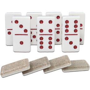 Dominoes Set for Adults, Double 6 Dominos Game Set with 28 Domino Tiles Double with Upscale Gift Boxes -7 Polyhedral Dice -Classic Board Games (Light Pink)