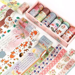 18 Rolls Cute Floral Washi Tape Set, Little Prince Fox Hedgehog Masking Washi Tapes, Pink Japanese Washi Tape, Wide Scrapbooking Decorative Tapes for School Projects, Girls, DIY Crafts