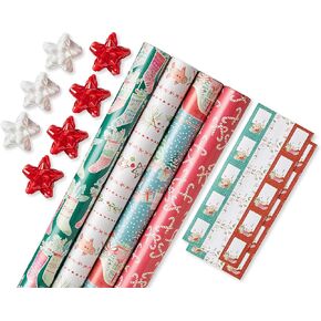 مجموعة ورق تغليف عيد الميلاد بمساحة 120 قدمًا مربعًا من American Greetings، تصميمات كاثي ديفيس (4 لفات 30 بوصة × 12 قدمًا، 7 أقواس، 30 بطاقة هدايا)