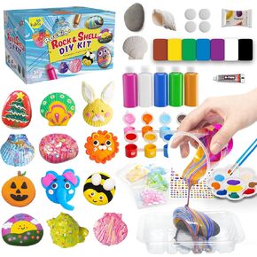 Kiditos Rockin' Rock & Shell Painting- Treasure Painting Kit,Arts and Crafts for Kids 4-12, Kids Painting Set, DIY Arts & Crafts Toys for Boys Girls Birthday Party Activities Gifts